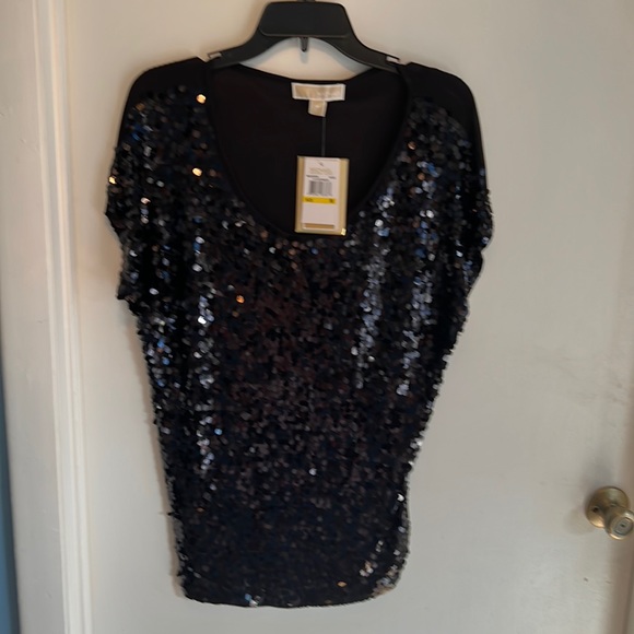Michael Kors Tops - Stunning Delicate Michael Kors Blouse, Med, Black w/round Sequins-Never Used-NWT